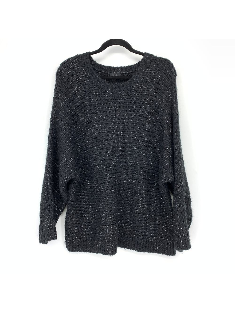 Sen Pullover Boatneck Sweater Womens Size 2 US Medium Black Silver Metallic